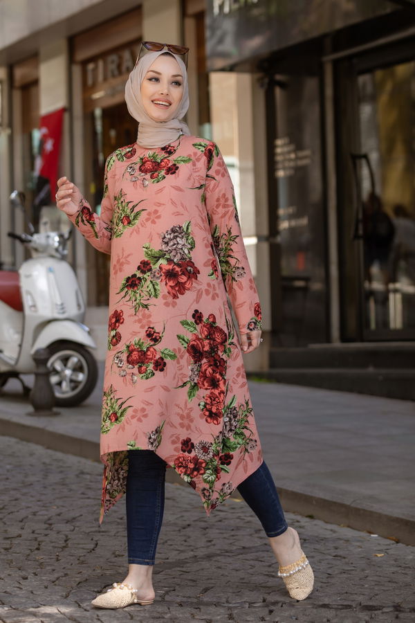 Düz Bisiklet Yaka Kadın Pembe TUNIK - 3526