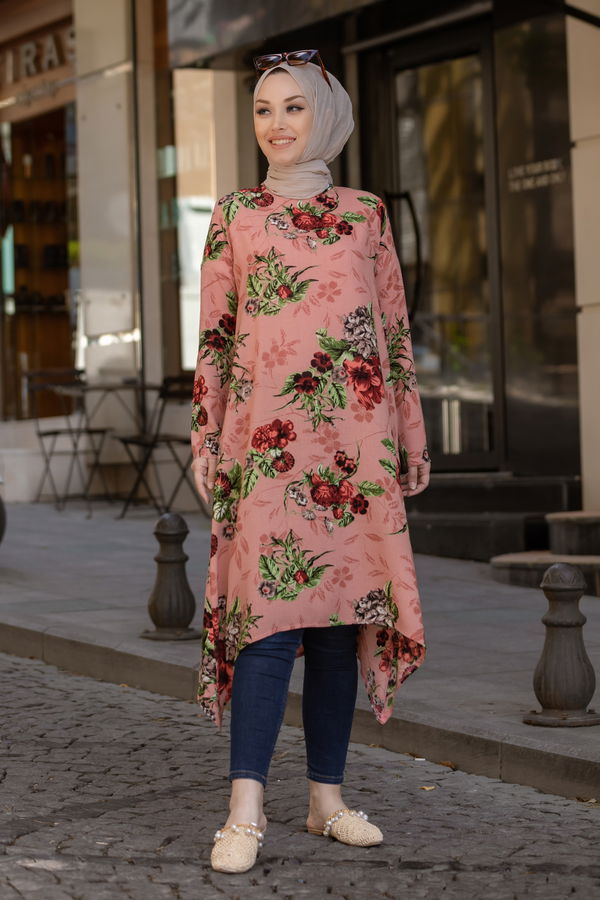 Düz Bisiklet Yaka Kadın Pembe TUNIK - 3526