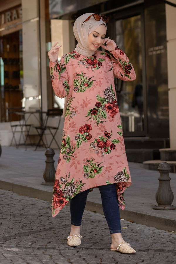 Düz Bisiklet Yaka Kadın Pembe TUNIK - 3526