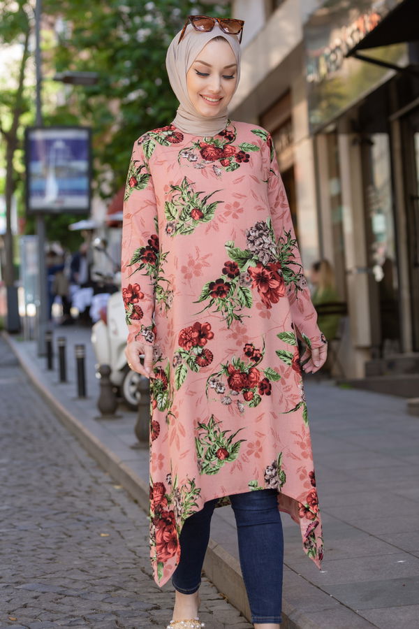 Düz Bisiklet Yaka Kadın Pembe TUNIK - 3526