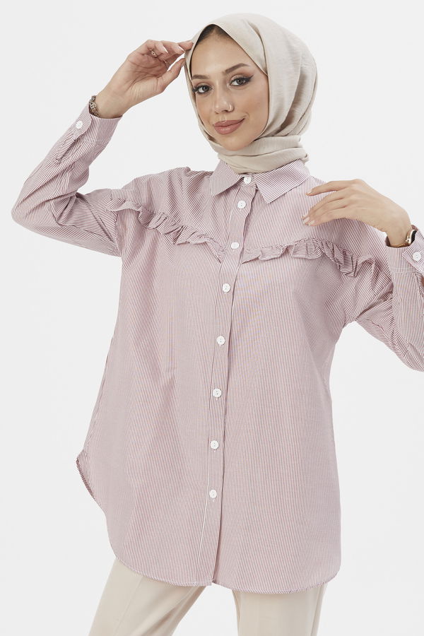Düz Gömlek Yaka Kadın Bordo Bluz - 3798