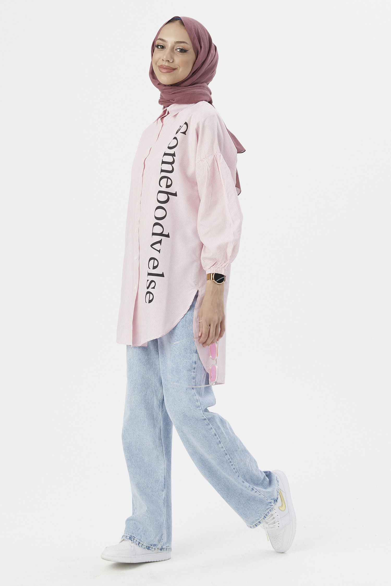 Düz Orta Kadın Pembe TUNIK - 3494