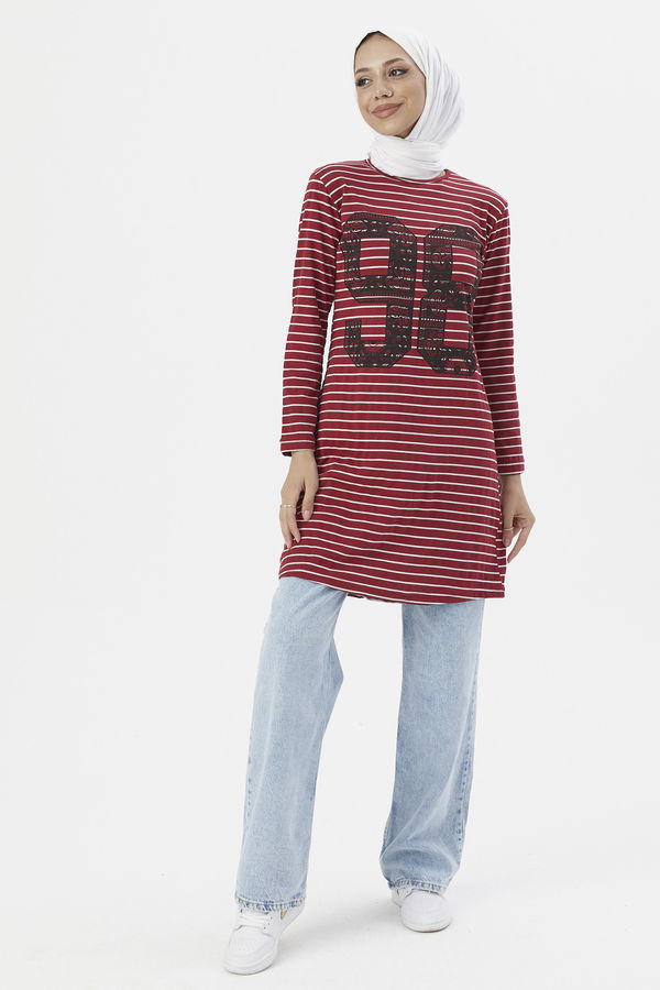 Düz Orta Kadın Bordo TUNIK - 3749