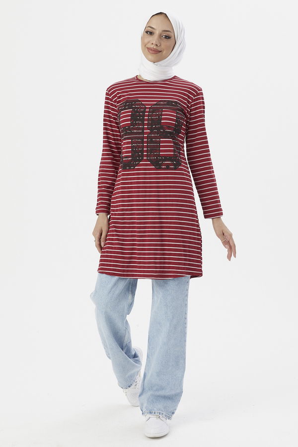 Düz Orta Kadın Bordo TUNIK - 3749