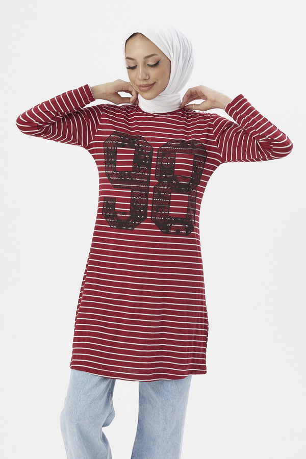 Düz Orta Kadın Bordo TUNIK - 3749