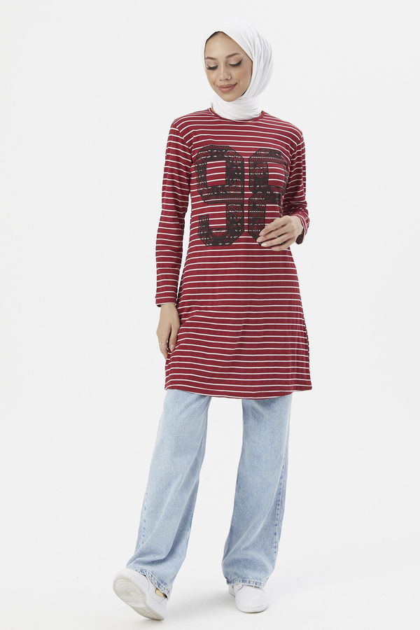 Düz Orta Kadın Bordo TUNIK - 3749