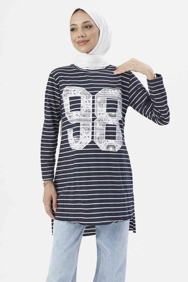 Düz Orta Kadın Lacivert TUNIK - 3749