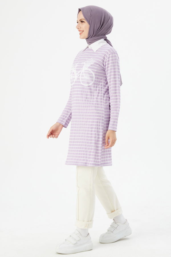 Düz Bisiklet Yaka Kadın Lila TUNIK - 3721 LİLA