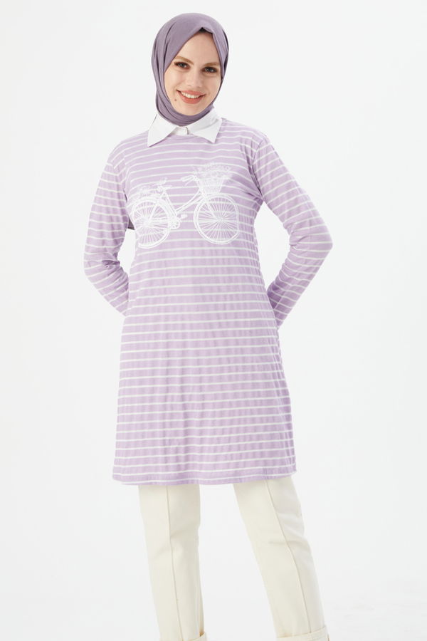 Düz Bisiklet Yaka Kadın Lila TUNIK - 3721 LİLA
