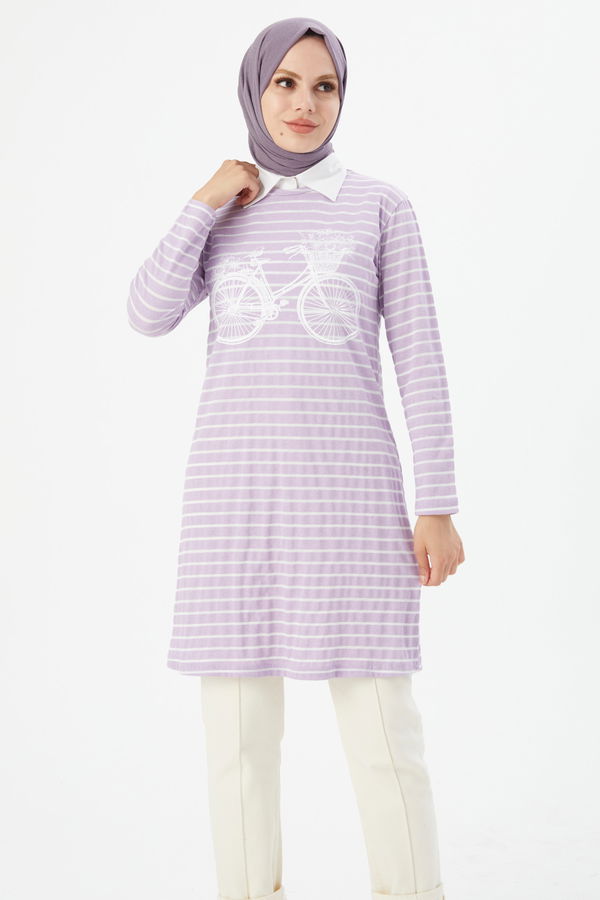 Düz Bisiklet Yaka Kadın Lila TUNIK - 3721 LİLA