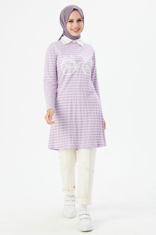 Düz Bisiklet Yaka Kadın Lila TUNIK - 3721 LİLA