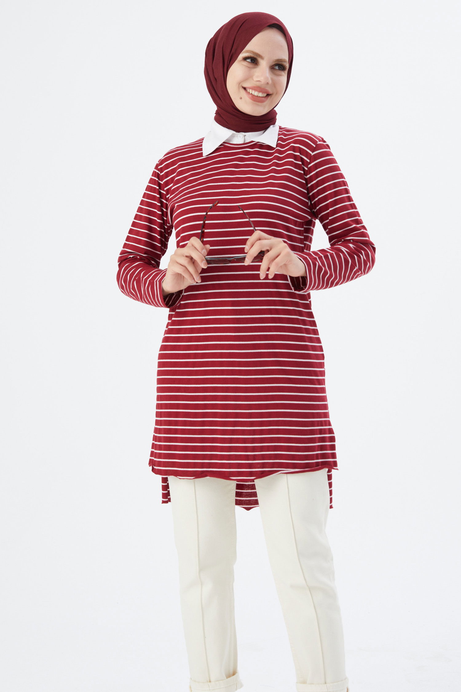 Düz Bisiklet Yaka Kadın Bordo TUNIK - 3725 BORDO