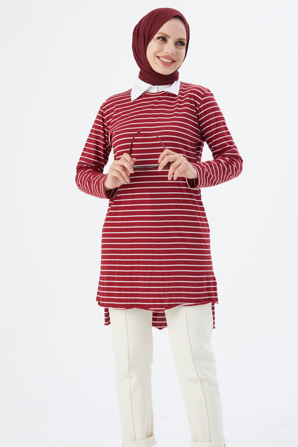 Düz Bisiklet Yaka Kadın Bordo TUNIK - 3725 BORDO