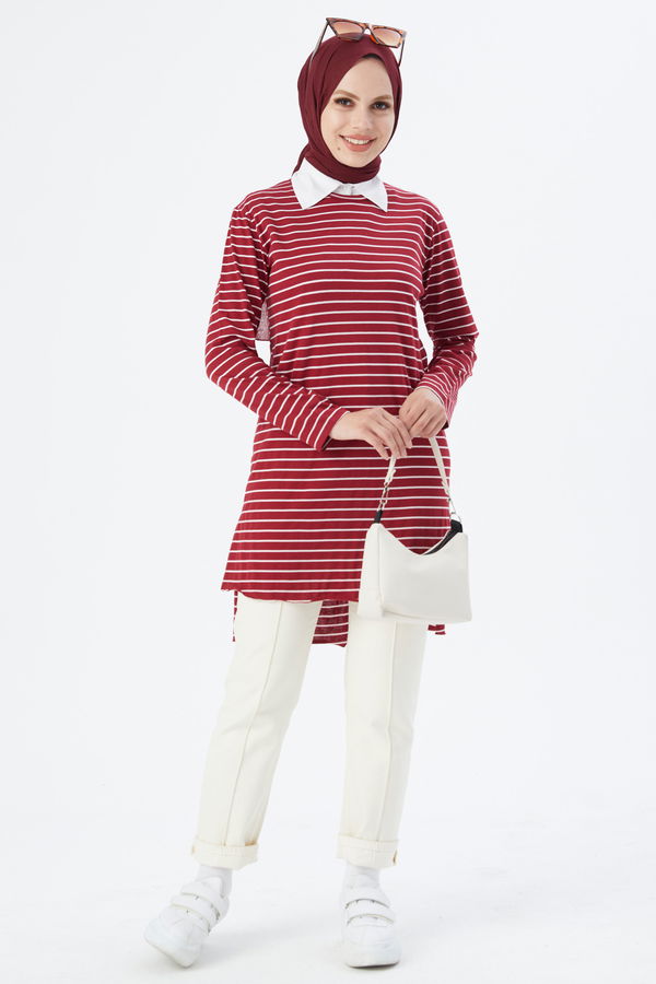 Düz Bisiklet Yaka Kadın Bordo TUNIK - 3725 BORDO