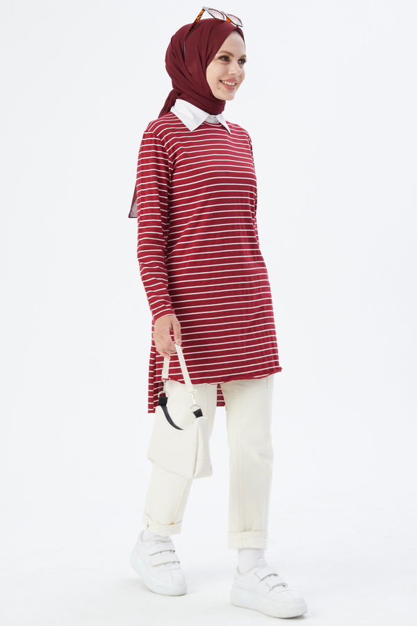 Düz Bisiklet Yaka Kadın Bordo TUNIK - 3725 BORDO