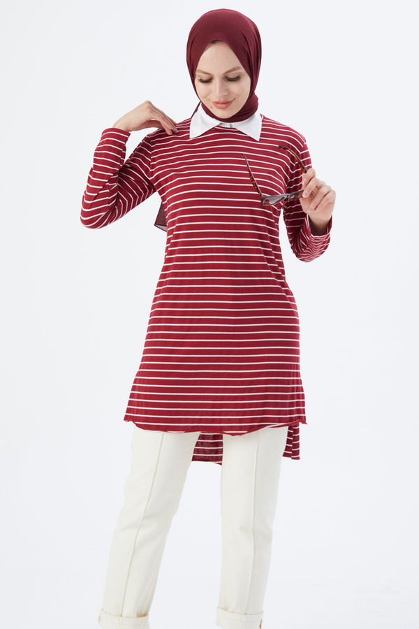 Düz Bisiklet Yaka Kadın Bordo TUNIK - 3725 BORDO