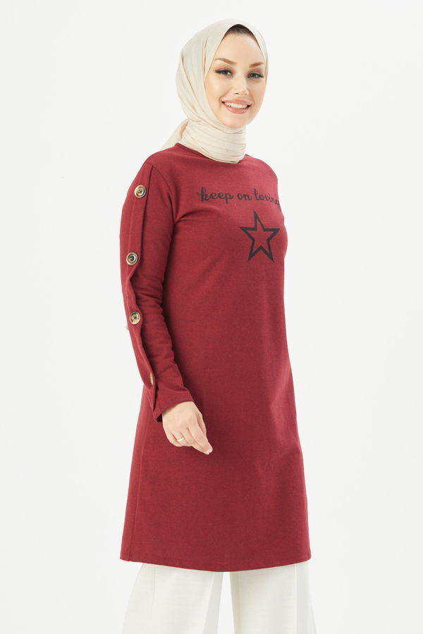 Düz Bisiklet Yaka Kadın Bordo Tunık - 3441 BORDO