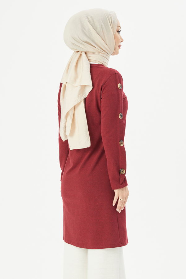 Düz Bisiklet Yaka Kadın Bordo Tunık - 3441 BORDO