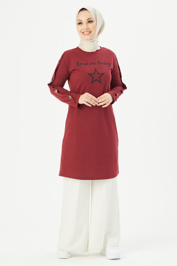 Düz Bisiklet Yaka Kadın Bordo Tunık - 3441 BORDO