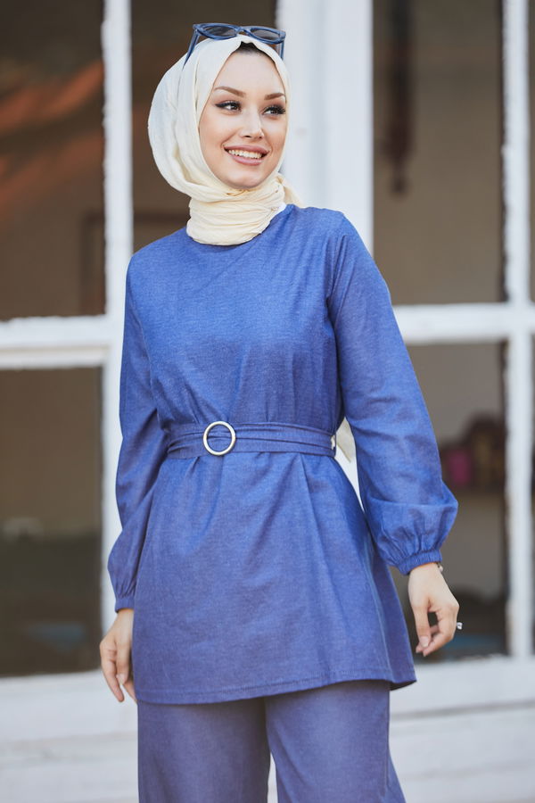 Düz Orta Kadın Mavi Tunık Pantolon  - 1366