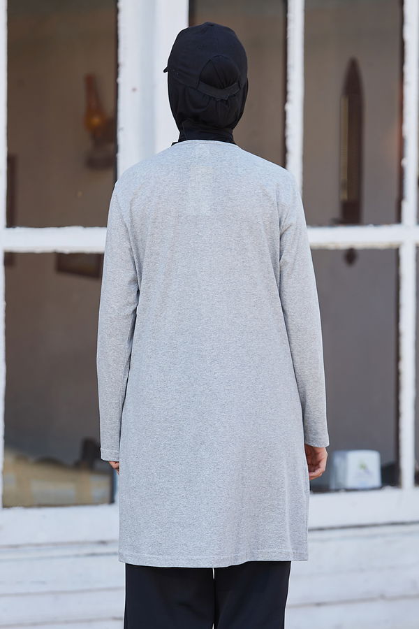 Düz Bisiklet Yaka Kadın Gri Tunik - 10793 GRİ