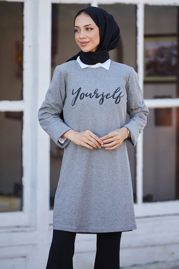 Düz Bisiklet Yaka Kadın Antrasit Tunik - 10790 ANTRASİT