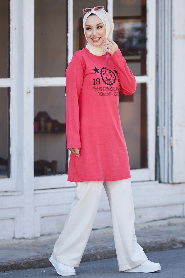 Düz Bisiklet Yaka Kadın Fuşya Tunik - 10792 FUŞYA