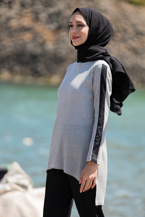 Düz Orta Kadın Gri Tunik - 3833 GRİ