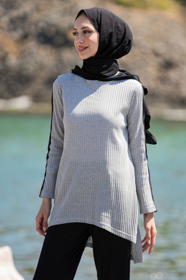 Düz Orta Kadın Gri Tunik - 3833 GRİ