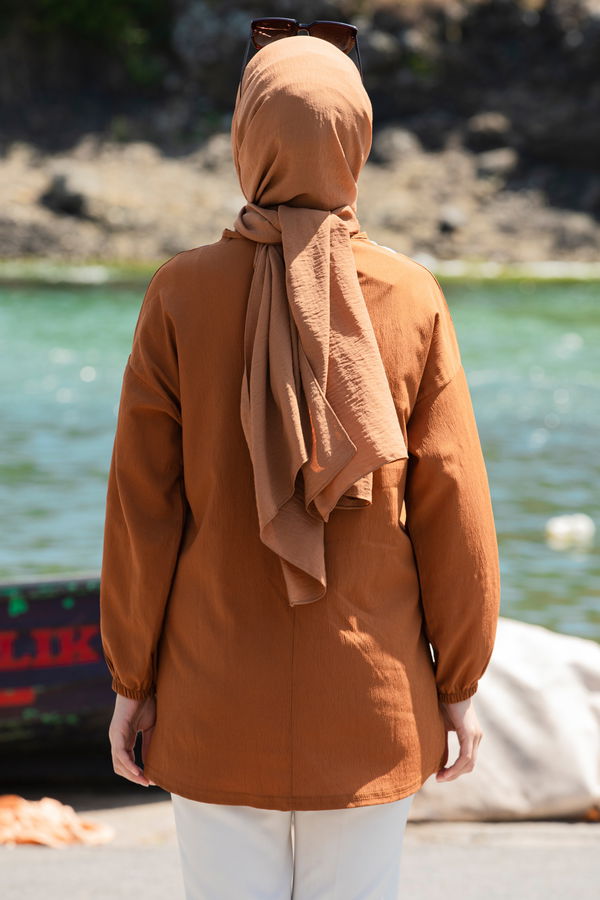 Düz Bisiklet Yaka Kadın Taba Tunik - 10776 TABA