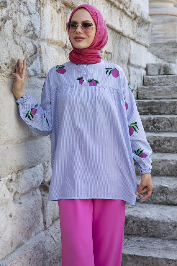 Düz Bisiklet Yaka Kadın Fuşya Tunik - 10796