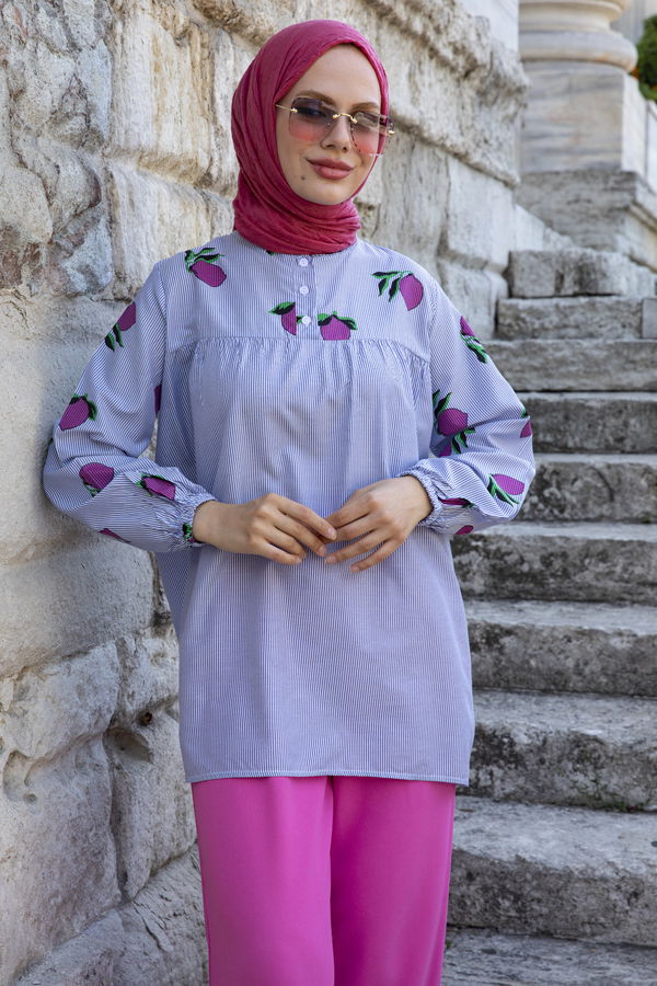 Düz Bisiklet Yaka Kadın Fuşya Tunik - 10796