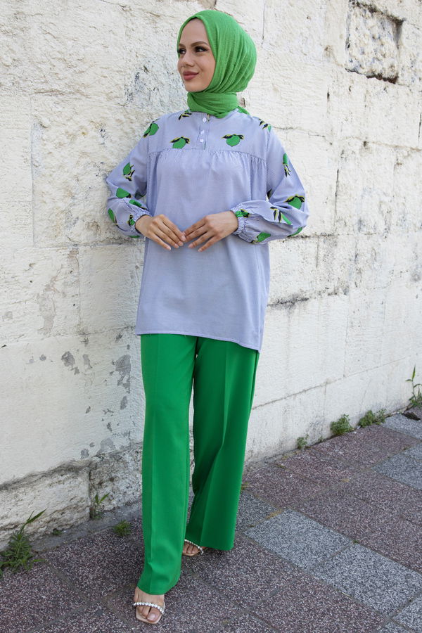 Düz Bisiklet Yaka Kadın Yeşil Tunik - 10796 YEŞİL