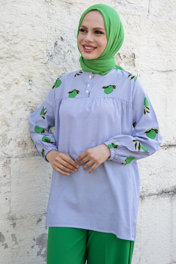 Düz Bisiklet Yaka Kadın Yeşil Tunik - 10796 YEŞİL