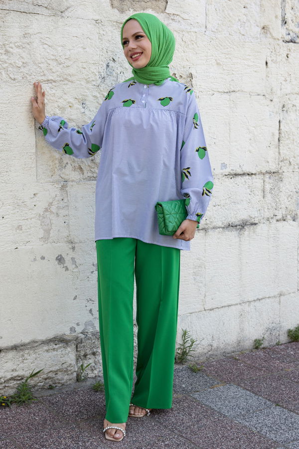 Düz Bisiklet Yaka Kadın Yeşil Tunik - 10796 YEŞİL