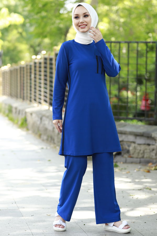 Düz Orta Kadın Mavi TUNIK PANTOLON - 3751 MAVİ