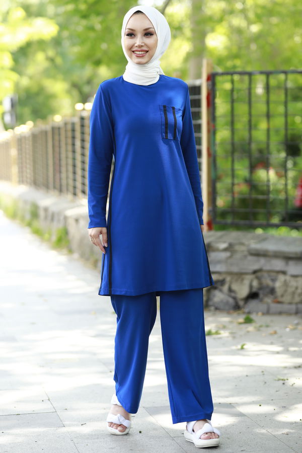 Düz Orta Kadın Mavi TUNIK PANTOLON - 3751 MAVİ