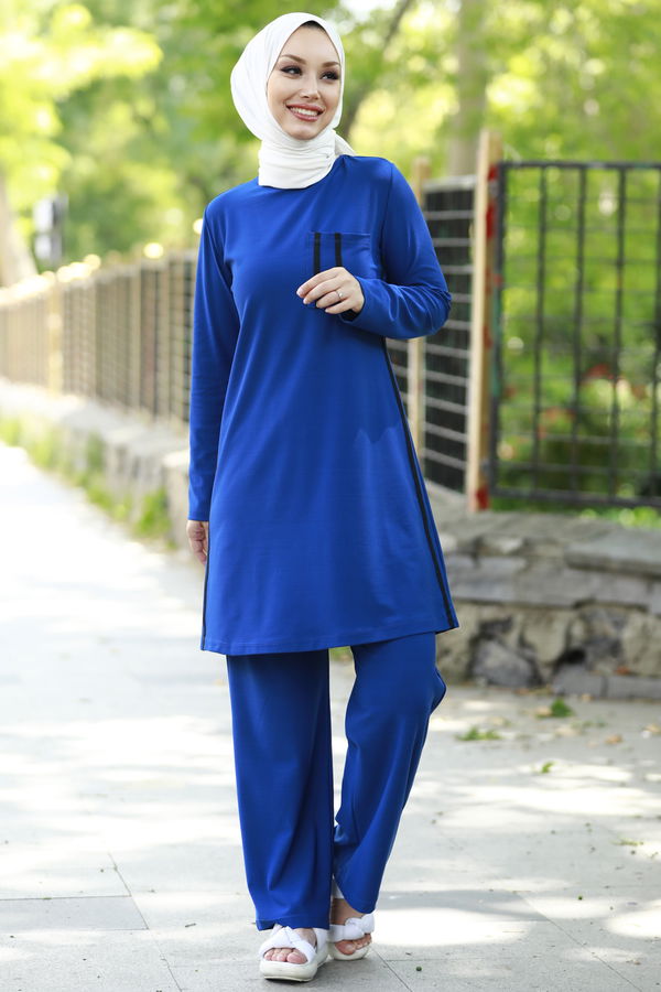 Düz Orta Kadın Mavi TUNIK PANTOLON - 3751 MAVİ