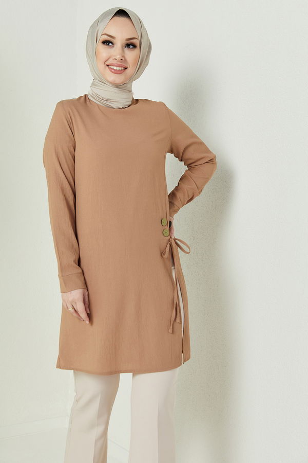 Düz Orta Kadın Bej TUNIK - 3677 BEJ
