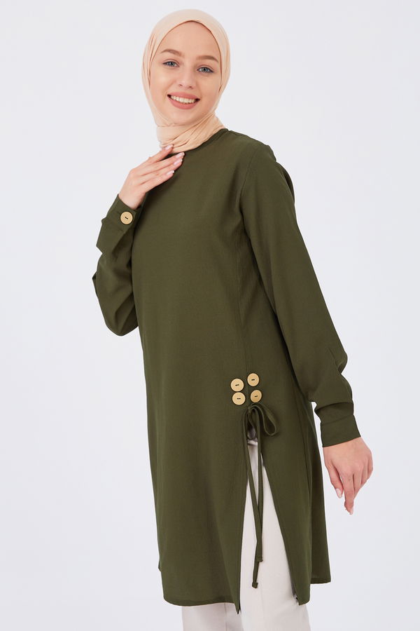 Düz Orta Kadın Haki TUNIK - 3677