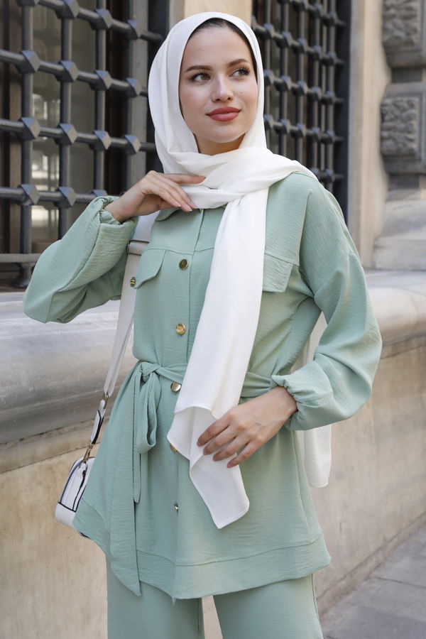 Düz Orta Kadın Yeşil Tunik Pantolon - 10520