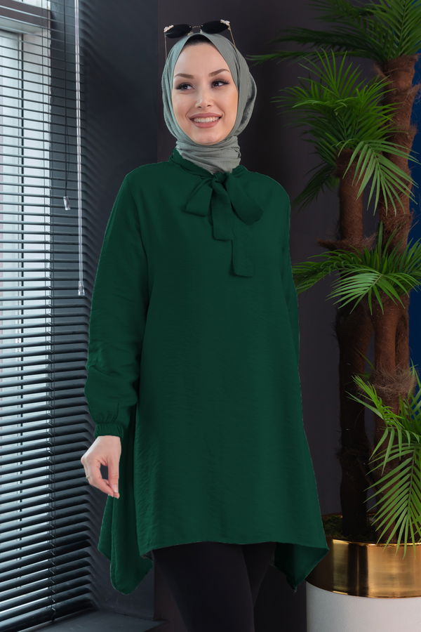 Düz Hakim Yaka Kadın Yeşil TUNIK - 3541