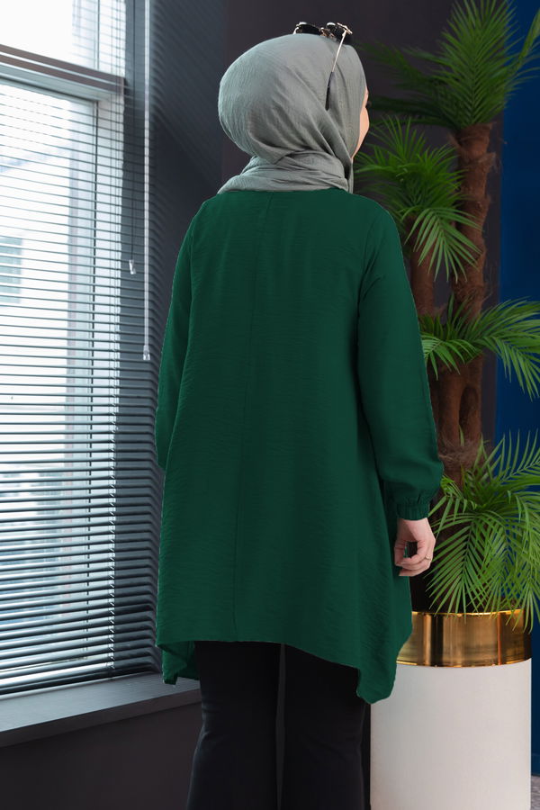 Düz Hakim Yaka Kadın Yeşil TUNIK - 3541