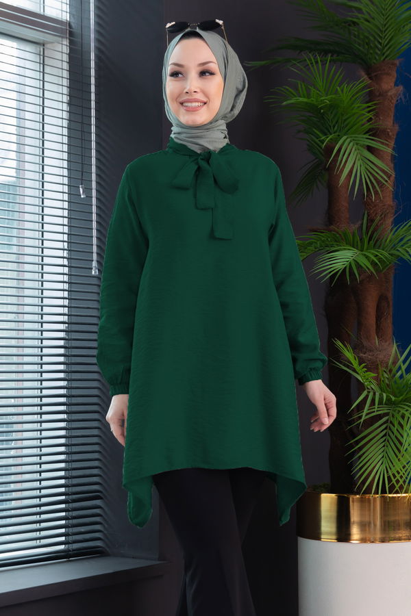 Düz Hakim Yaka Kadın Yeşil TUNIK - 3541