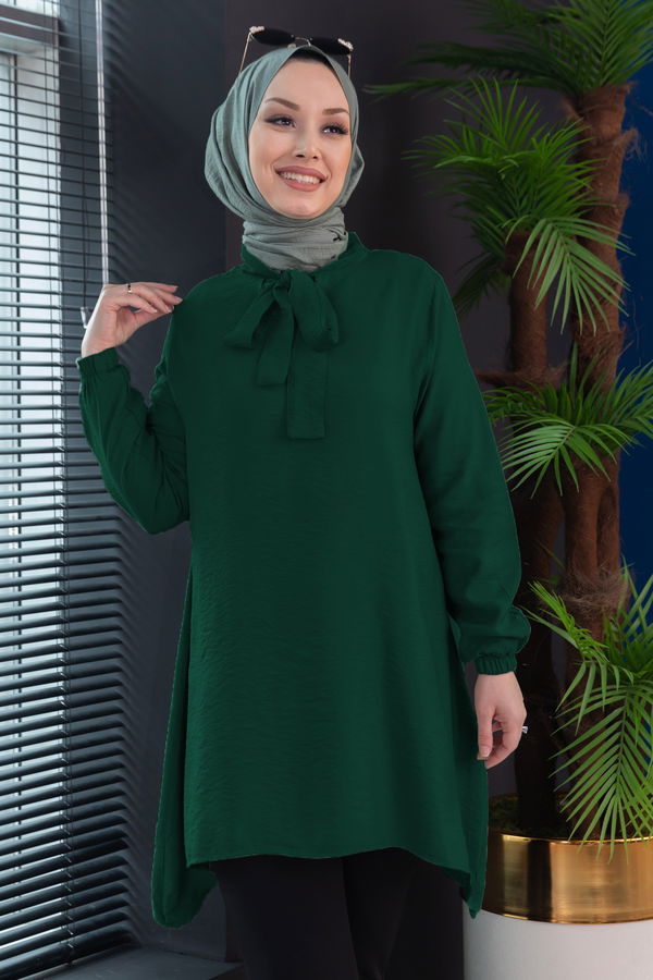 Düz Hakim Yaka Kadın Yeşil TUNIK - 3541