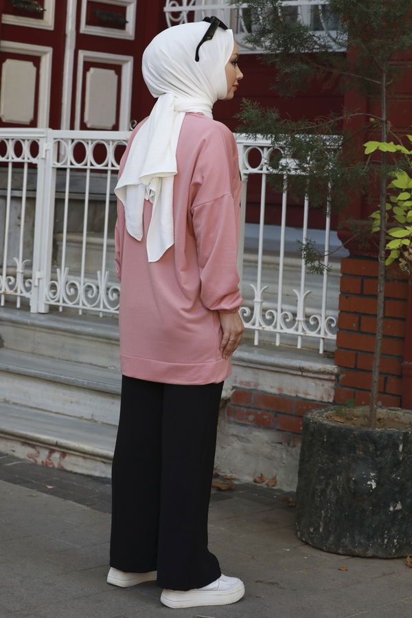 Düz Bisiklet Yaka Kadın Pembe TUNIK - 3358