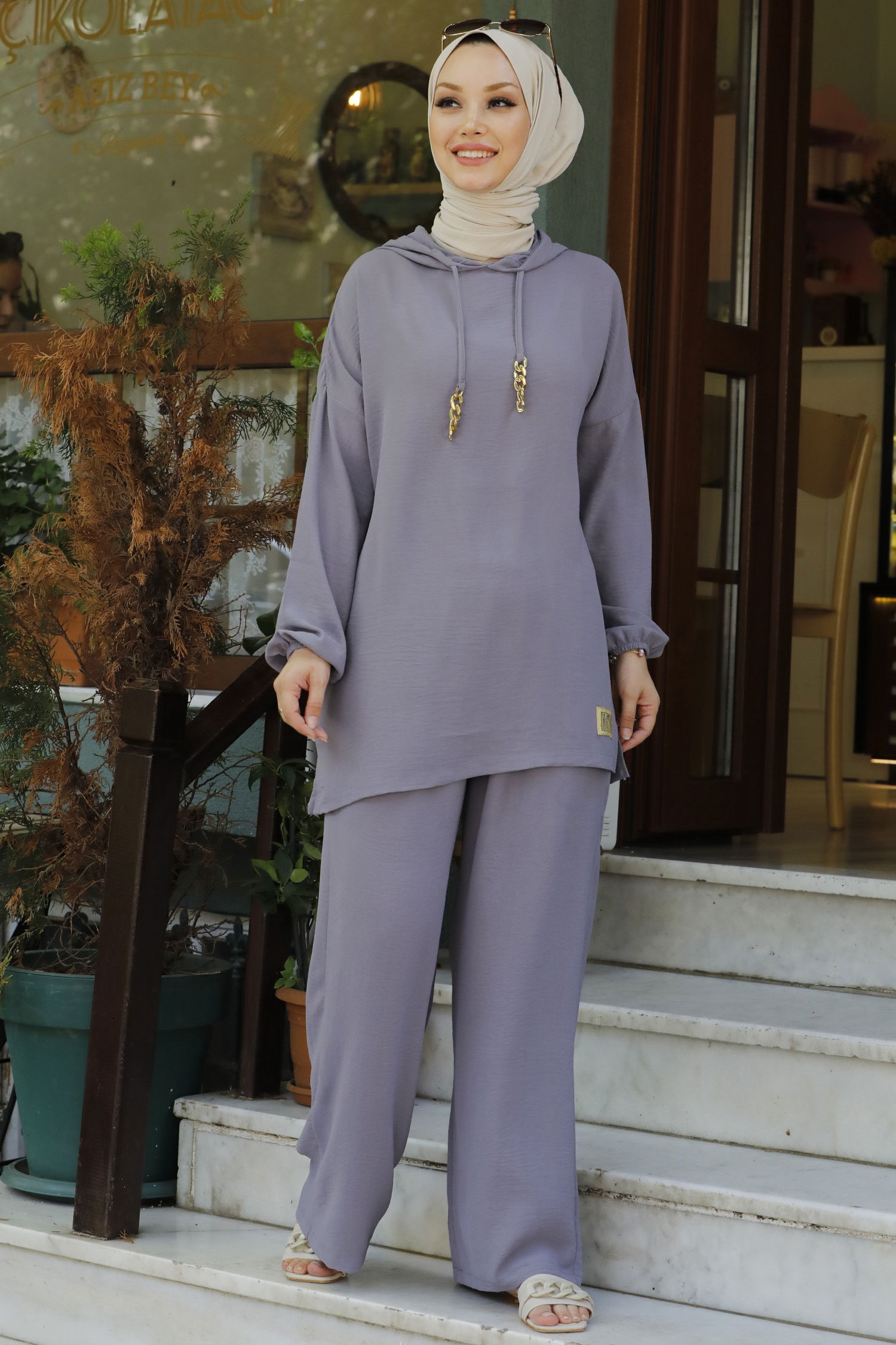 Düz Orta Kadın Gri Tunik Pantolon - 10540 GRİ