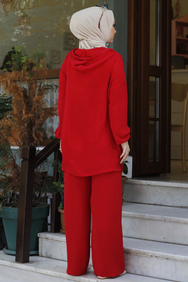 Düz Orta Kadın Kırmızı Tunik Pantolon - 10540 Kırmızı
