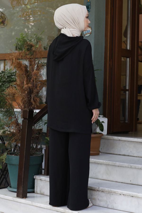 Düz Orta Kadın Siyah Tunik Pantolon - 10540