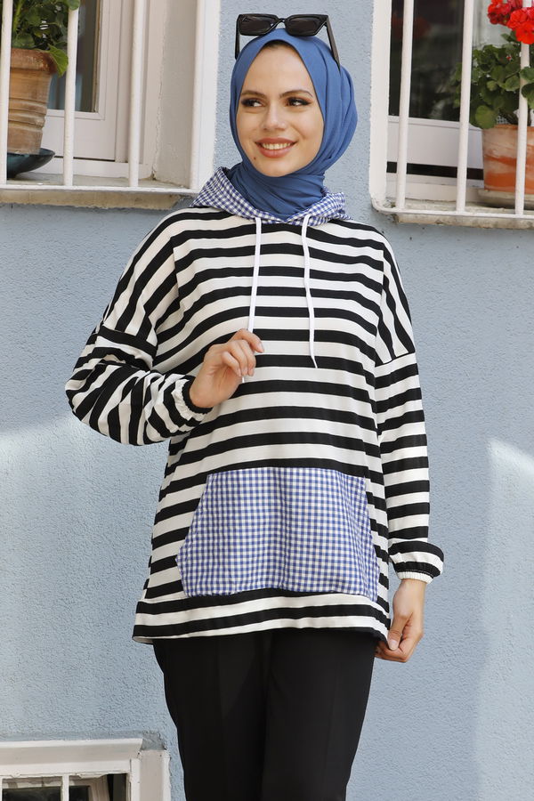 Düz Kapsonlu Yaka Kadın Mavi TUNIK - 3754 MAVİ